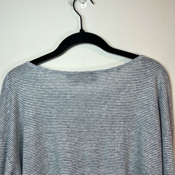 Adrienne Vittadini Striped Linen Tunic Top Blue White Roll Tab Sleeves Sz Small - Picture 11 of 14